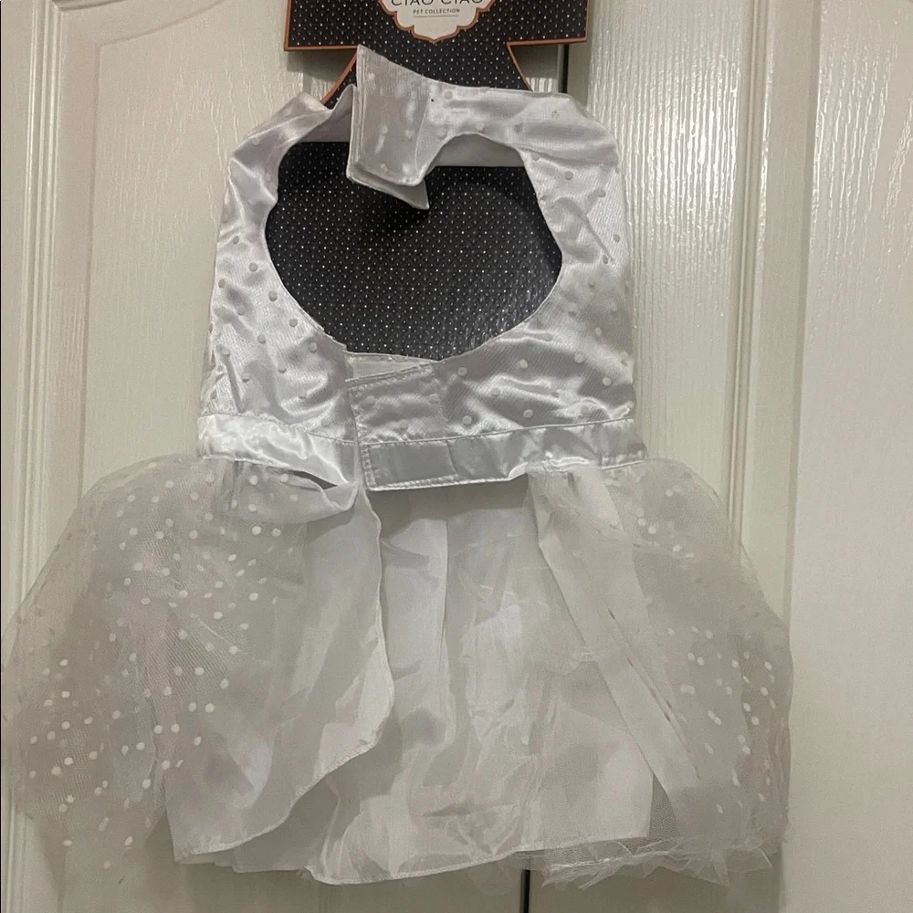 White and Cream Dog Costume w/Curly Wig